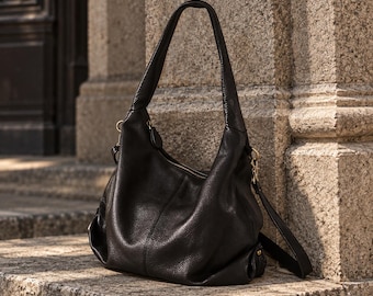 Personalized Soft Cowhide Leather Hobo Bag, Slouchy Shoulder Purse, Large Tote Handbag, Everyday Work Bag, Laptop Carryall, Gift for Her