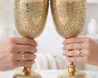 Personalized Brass Chalice Goblet Engraved Gold Plated Wine Cup Custom Medieval Wedding Gift Ritual Cup | Anniversary and Weeding gift