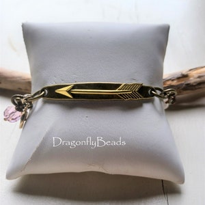 Rose Quartz Arrow Bracelet, Rose Quartz Jewelry, Heart Healing Stone, Pink Antique Brass Bracelet, Arrow Jewelry, Pink Rose Quartz Bracelet