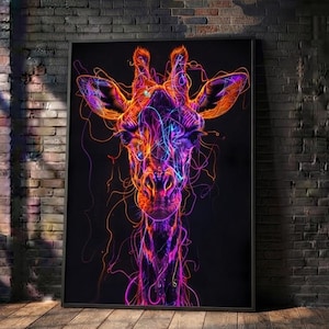 Neon Giraffe Wall Art, Hyper-Vibrant  Animal Print, Electric Modern Safari Decor, Dopamine Poster