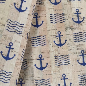 Cuero de Corcho - Tejido de corcho portugués, patrón azul marino portugués 68x50cm / 26.77''x19.69'' (113)