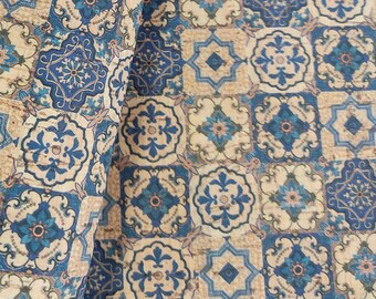 Portuguese tile cork fabric, Printed pattern 68x50cm / 26.77''x19.69'' (68)