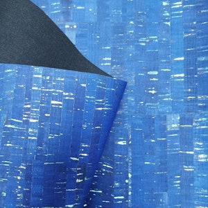 Cork Fabric Rustic Royal Blue with silver flecks 50x68 cm - Portuguese cork leather / 26.77&#39;&#39;x19.69&#39;&#39;