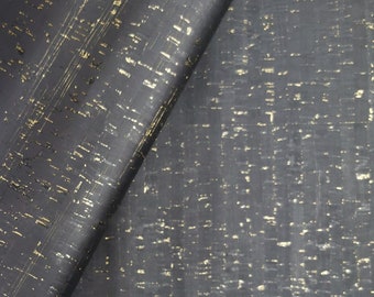 Cork Fabric Rustic Black with golden flecks 50x68 cm - Portuguese cork leather / 26.77''x19.69''