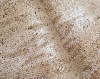 LAST PIECES - 50x68 cm - Cork Fabric natural with silver snake pattern - Portuguese cork leather fabric