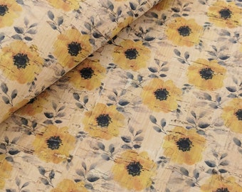 Tela de corcho portuguesa, estampado de flores, 68 x 50 cm (327)