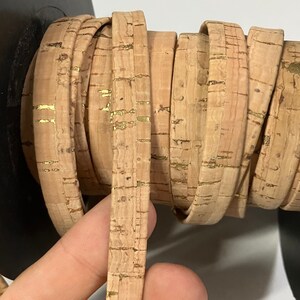 1 Meter long natural rustic with golden flecks flat cork cord  10mm x 2mm REF-
