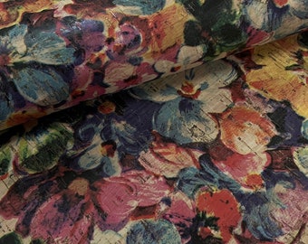 50x68cm Cork leather, green product, Portuguese cork fabric, big flowers Printed pattern
