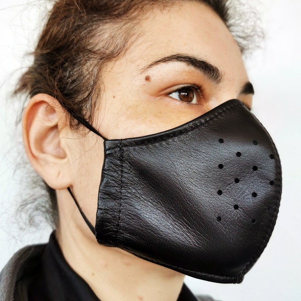 Maschera per il viso per adulti in pelle con filtro, maschera per il viso in pelle nera riutilizzabile, lavabile, riutilizzabile