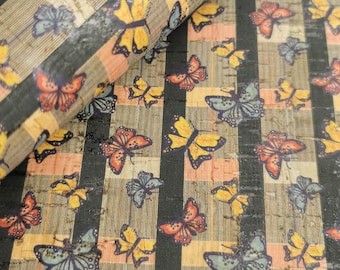 Butterfly and Flowers on Natural Rustic cork Fabric 68x50cm / 26.77''x19.69'' (141)