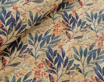 Tela de corcho portuguesa, estampado de hojas, 68 x 50 cm (459)