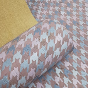 LAST PIECES - 50cm x 68cm cork fabric printed pattern on light pink cork (389)