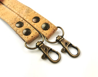 120cm Shoulder bag cork strap natural color with antique brass hardware