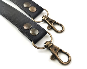 1 Genuine leather black cork handbag handles,bag strap,purse strap, 120cm hook antique brass