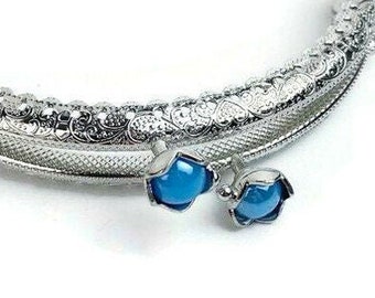 Purse frame - 10.5cm metal purse frame with Blue flowers F10.5/1228J