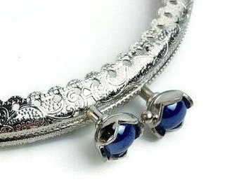 Purse frame - 10.5cm metal purse frame with Dark Blue flowers F10.5/1228I