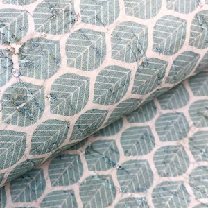 Beautiful Green Leaves Pattern on Rustic White Cork Fabric   68x50cm / 26.77''x19.69'', (147)