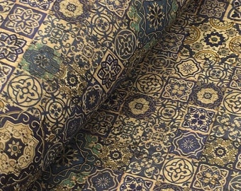 Cork Leather - Portuguese cork fabric, Portuguese Tile pattern 68x50cm / 26.77''x19.69'', (7)