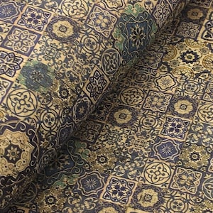Cork Leather - Portuguese cork fabric, Portuguese Tile pattern 68x50cm / 26.77''x19.69'', (7)