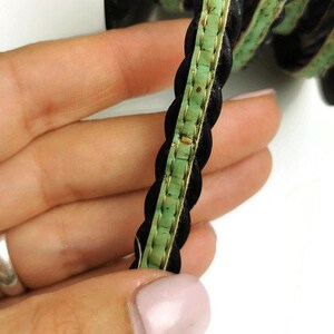 Cork Cording - 10mm flat cork braid black with royal green - Portuguese cork 1 Meter Ref-