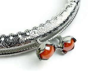 Purse frame - 10.5cm metal purse frame with Orange flowers F10.5/1228E