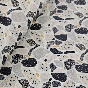 Portuguese cork fabric, Marble vintage floor pattern on white cork 68x50cm / 26.77''x19.69'', (241)