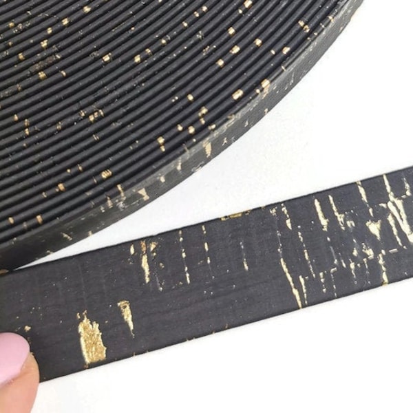 20mm Cork Lace Black with golden flecks