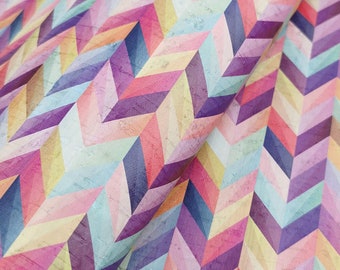 Chevron kurkleer, Kleurrijk visgraatpatroon op witte kurk 68x50cm / 26.77''x19.69'', (264)