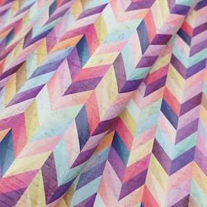 Chevron cork leather, Colorful Herringbone pattern on white cork 68x50cm / 26.77''x19.69'', (264)