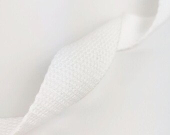 25 mm White Troop twill cotton tape by the yard, cotton ribbon(5 meters)