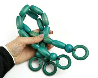 1 pair of rope handbag handles 48cm Aqua Green wood loops