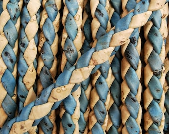5mm Cork Cording - Round Petroleum Blue and Natural Braided Cork Fabric Cord By The Yard 5mm REF-497