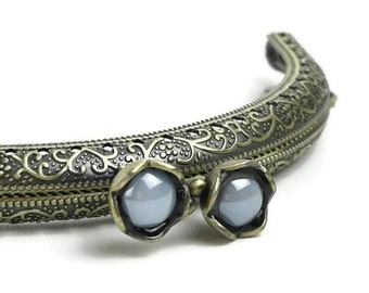 Purse frame - 10.5cm metal purse frame with blue gray flower F10.5/618