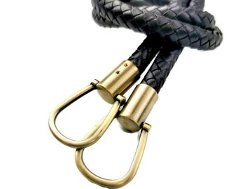 Handbag Black PU leather handle pair with antique brass hardware
