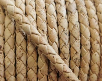 6mm Cork Cording - Natural Superior Round Braided Cork Fabric Cord 6mm REF-