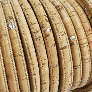 1 Meter - 5 mm Genuine Cork Cord Silver pigmentation (European product) Ref-29