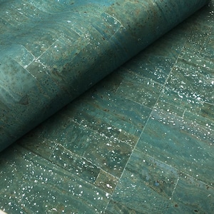 Cork leather - Petroleum Blue with Silver Flecks- Cork Fabric 70x50cm / 26.77''x19.69''