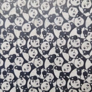 15.5x11cm / 6.1''x4.3'' Portuguese cork fabric, Panda printed pattern on White Rustic Cork (J064)