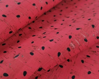 SCRAP - Portuguese cork fabric, Watermelon printed pattern on Natural THICKER Rustic Cork (J311)