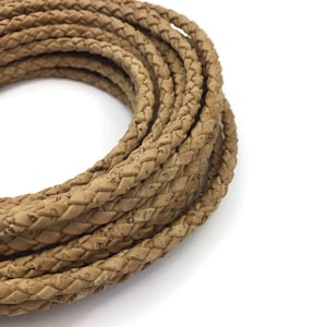 Cork Cording - 1 meter/ 39 in  -5mm Braided Genuine Cork Cord (European product) REF-260