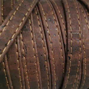 10mm Stitched Brown Cork Fabric Strip, 1 Meter Portuguese stitched flat Cork 10x2mm, Brown REF-053