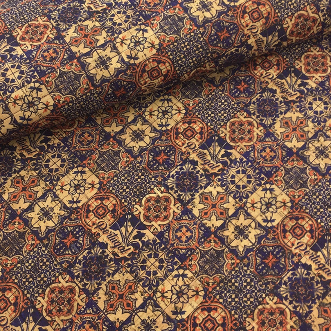 Cork Leather Portuguese Cork Fabric Portugal Tile Pattern Etsy