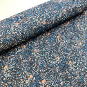Portuguese cork fabric sheet, Cool henna mehndi flowers Pattern printed on Natural Rustic Cork 68x50cm / 26.77''x19.69'', 142 image 8