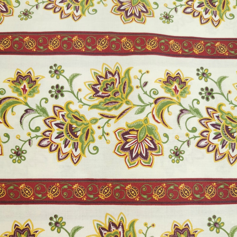 Typical floral-Bordeaux/ Green stripes portuguese fabric Chita Portuguesa1m x 1,60 m 39,37x63 inch image 3