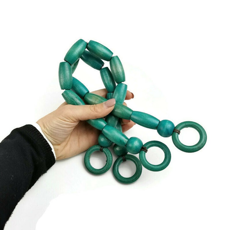 1 pair of rope handbag handles 48cm Aqua Green wood loops image 1