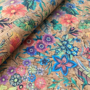 68x50cm Portuguese cork fabric, tropical Flowers cork leather / 26.77''x19.69'', (SMA433)