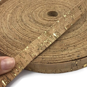 20mm Golden Cork Strap, 1 meter/ 39 in - Flat cork Leather cord Natural with golden Flecks - 20mm x 2mm (European product) REF-263