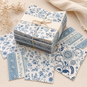 40 Pieces of Floral toile de jouy Printed Percale Cotton Fabric 9.8cmx9.8cm, Coordinated patchwork Quilting bundle (CHP019)