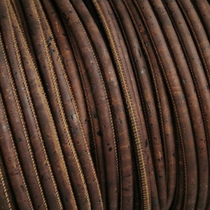5mm Brown Cork Fabric  Cord, 1 meter/ 39 in  - 5 mm Genuine Cork Cord Brown (European product) REF-8