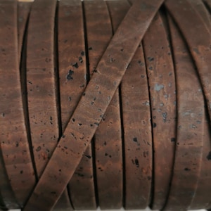 Cork Cording -1 meter/ 39 in - Flat cork Leather cord brown - 10mm x 2mm (European product) REF-50